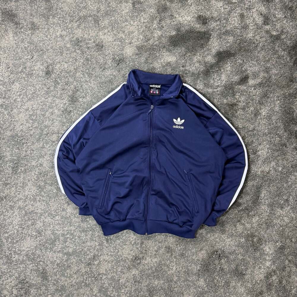 Adidas Vintage Navy Blue Track Jacket With White Striping And Trefoil Logo